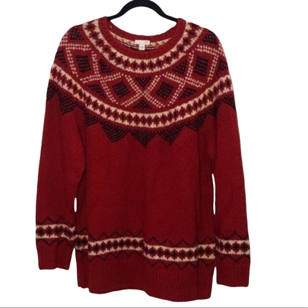 J Jill Red Sweater Fair Isle New W Tags Size XL Y